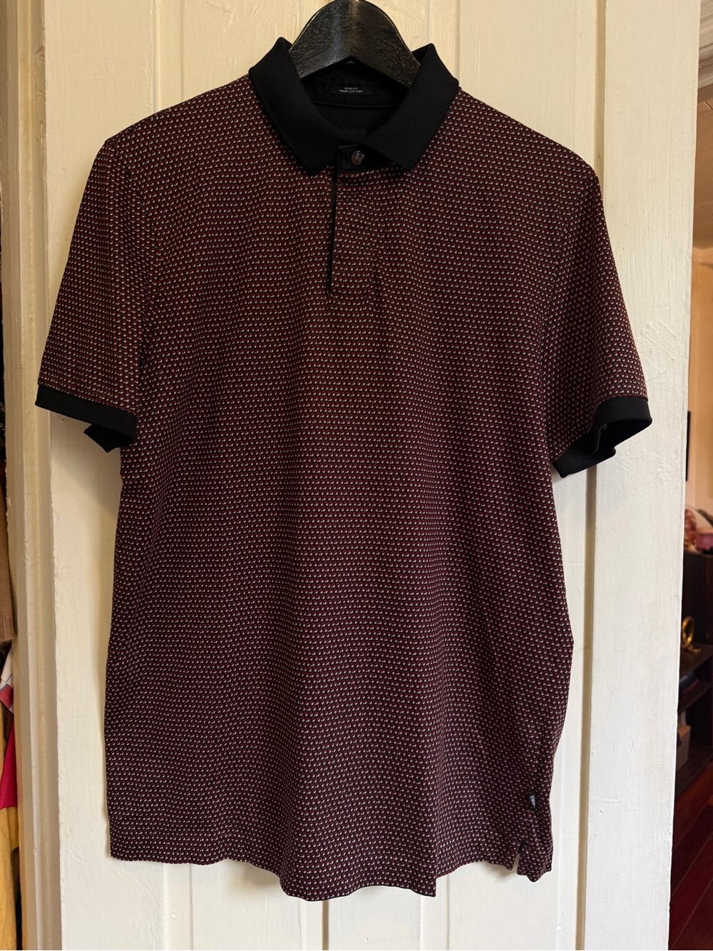 Hugo Boss Men’s Slim Fit Polo Shirt Black Red Geometric Print Size M